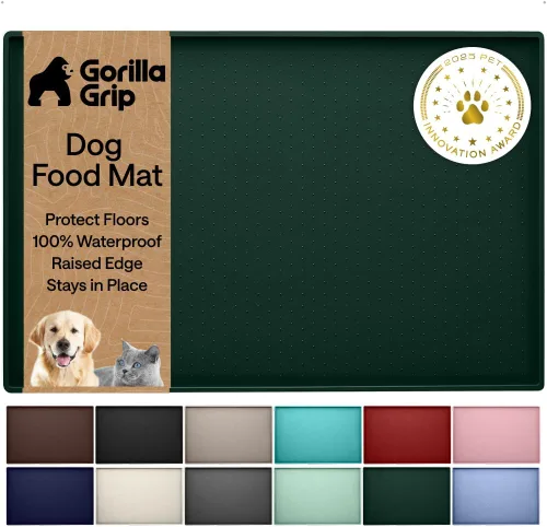 Vista 11 de GORILLA GRIP Alfombrilla para mascotas 100% impermeable con bordes elevados de silicona sin BPA, alfombrillas para comida de gatos y perros que Menta