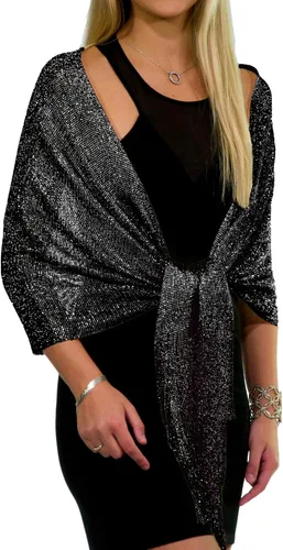 Vista 23 de ShineGlitz - Chales y mantones elegantes para mujer, para usar con ropa y vestidos de noche Negro 1