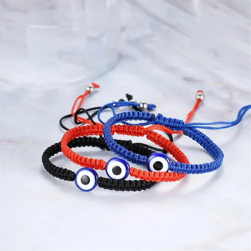 Vista 4 de 3 unidades2 pulseras azules contra el mal de ojomano Hamsa mal de ojo hecho a mano, cuerda trenzada ajustable Ojo pulsera elástica con dije