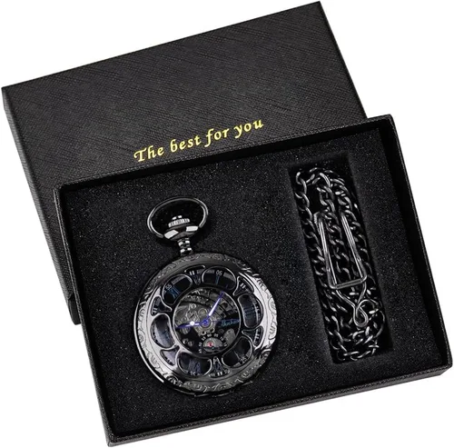 Vista 2 de Reloj de bolsillo mecánico para hombre, esfera de número romano, diseño de fase lunar MW104