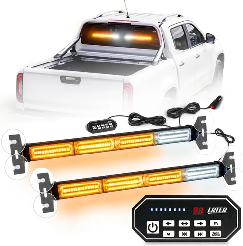 Vista 10 de Barra de luces estroboscópicas de advertencia intermitentes de emergencia de 2 x 17.7 pulgadas con controlador de pantalla digital, 20 patrones