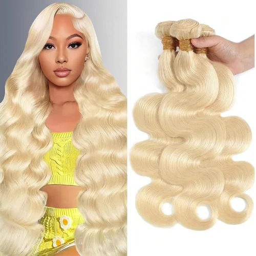 Vista 32 de Extensiones de cabello humano ondulado rubio 613 de 12 pulgadas, 100% sin procesar, grado 14A, cabello humano virgen brasileño sin procesar, 1