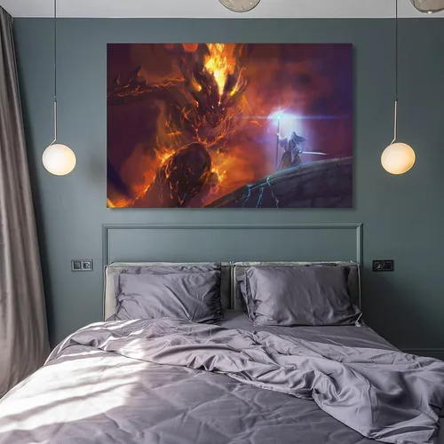 Vista 8 de Balrog Vs Gandalf - Póster de arte en lienzo con texto en inglés "Lord of the Ring" (El señor del anillo) y arte de pared, póster moderno