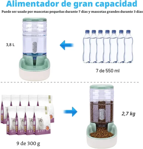 Vista 2 de Kacoomi Alimentador Automático para Perros y Gatos y Dispensador de Agua, Conjunto de Alimentador por Gravedad y Dispensador de Agua con Cuenco
