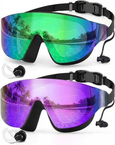 Vista 13 de Zoomsnail Paquete de 2 gafas de natación de visión amplia sin montura para adultos, antivaho con fugas UV para hombres y mujeres
