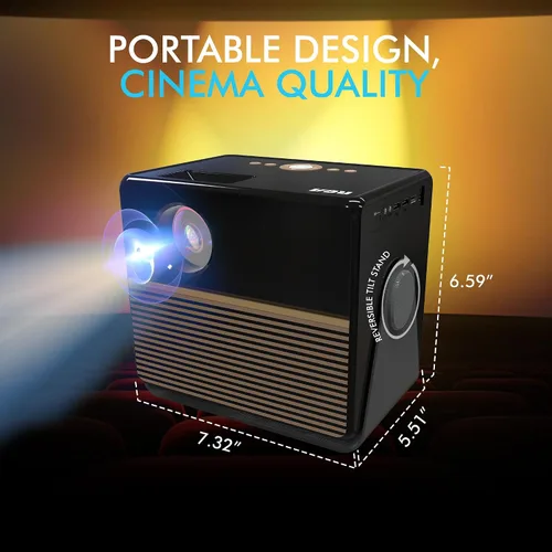 Vista 4 de RCA Mini proyector inteligente Proyector portátil 1080P con WiFi y Bluetooth Proyector de película con soporte inclinable
