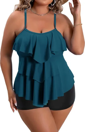 Vista 28 de B2prity Traje de baño tankini de talla grande para mujer, con control de 01