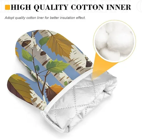 Vista 4 de Birch Leaves Oven Mitts and Pot Holders Set Kitchen Oven Glove Cooking Mitts with Hanging Loop Heat Resistant Potholder Set for Chef Baking Cooking