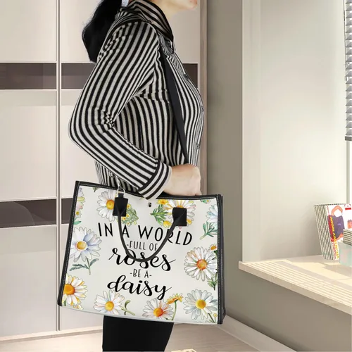 Vista 6 de LEVLO Bolsa de cosméticos de flores de margaritas, regalo para amantes de las margaritas, regalo en un mundo lleno de rosas, bolsa de maquillaje