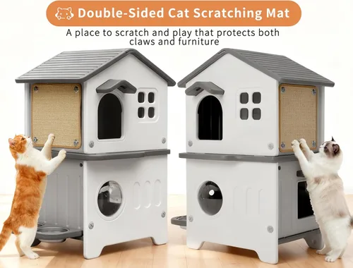 Vista 2 de Rockever Casa para gatos al aire libre con forro aislante, casas para gatos 100% aisladas para invierno al aire libre, casa de gato impermeable de 2