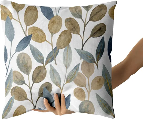 Vista 4 de Kawani Juego de 2 fundas de almohada doradas de hojas de eucalipto de 20 x 20 pulgadas, fundas de almohada de acuarela de eucalipto primaveral