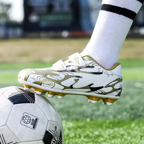 Vista 5 de ASOCO DREAM Zapatos de fútbol para niños y niñas, zapatos de fútbol para suelo firme, para jóvenes profesionales atléticos para exteriores e