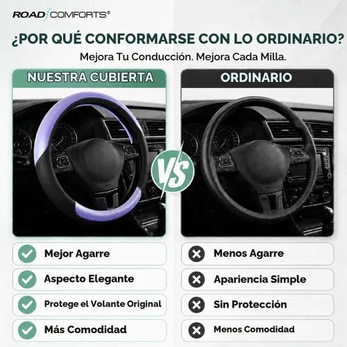 Vista 7 de Road Comforts Funda para Volante – Funda para Volante de Cuero Transpirable, Agarre Antideslizante, Ajuste Universal de 14.5" a 15", Resistente al