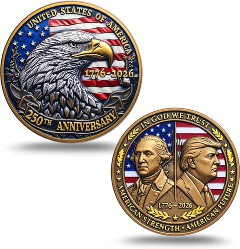 Vista 15 de Medalla Conmemorativa del 250 Aniversario de EE. UU. - Mercancía de América 250 con Águila Americana y Bandera de EE. UU. 250 Años de Libertad