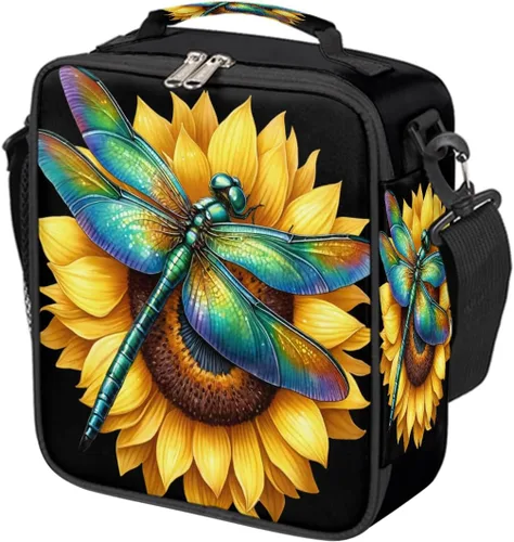 Vista 20 de Pardick Divertida bolsa de almuerzo aislada con calavera de fuego para adolescentes y niños, lonchera portátil reutilizable con correa