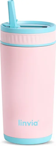 Vista 10 de Vaso aislado para niños de 16 onzas, botella de agua con tapa con Unicornio Rosa