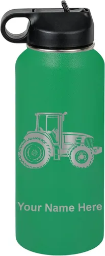 Vista 33 de LaserGram Botella de agua personalizada, tractor agrícola, acero inoxidable de doble pared aislada al vacío con popote superior, regalo grabado