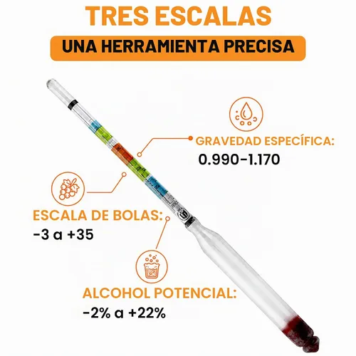 Vista 4 de FastRack Hidrómetro de triple escala - Hidrómetro ABV - Hidrómetro de gravedad específica para probar con precisión el ABV y la gravedad específica