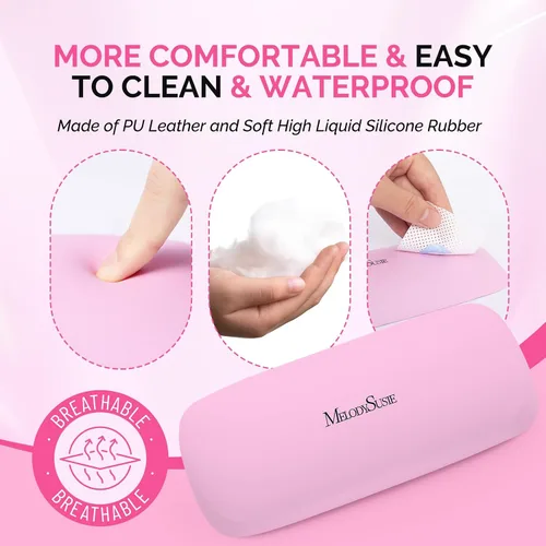 Vista 3 de MelodySusie Reposabrazos para uñas, cojín de cuero sintético suave, reposamanos portátil para arte de uñas de gel acrílico, fácil de limpiar