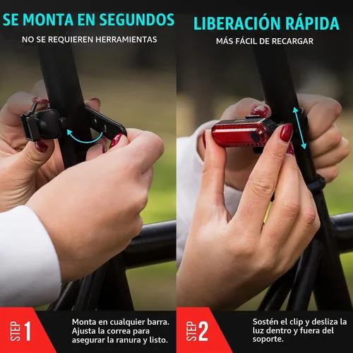 Vista 6 de Paquete de 2 luces traseras para bicicleta, fácil instalación de luces traseras de bicicleta, luces de bicicleta recargables USB C para conducción
