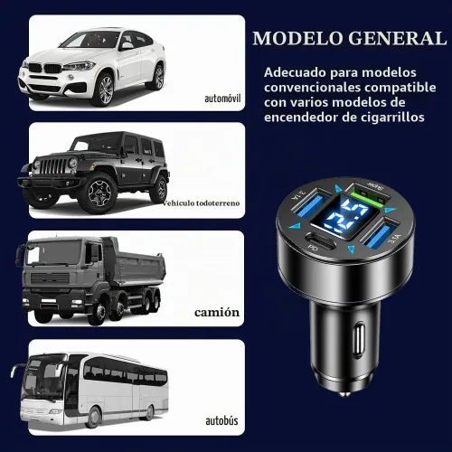 Vista 7 de Cargador rápido de coche de 4 puertos con salida de enchufe, voltímetro LED, PD3.1, súper puerto, accesorio USB universal para encendedor
