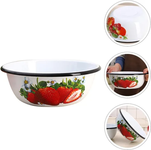 Vista 4 de LUOZZY Cuenca esmaltada Cocina Restaurante Tazón de sopa Cuenco Vintage Ensalada Enamelware (25CM, Fresa)