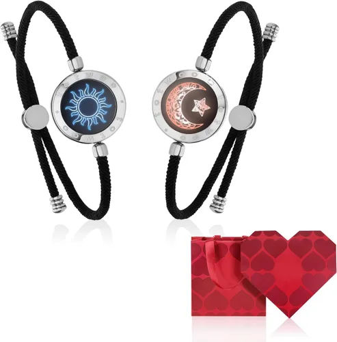Vista 18 de TOTWOO Sun and Moon Long Distance Touch Bracelets for Couples Negro y oro rosa