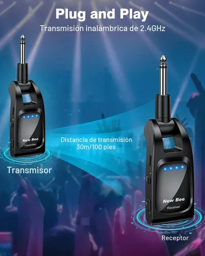 Vista 2 de Sistema de guitarra inalámbrica 2.4GHz con 6 canales 24Bit/48KHz recargable Negro