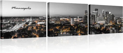 Vista 51 de 3 paneles de Atlanta Skyline vista de la ciudad en blanco y negro, imágenes panorámicas de edificio de ciudad, decoración de pared para sala