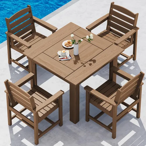 Vista 27 de SERWALL Juego de mesa y sillas de comedor para exteriores HDPE para 4 Azul marino