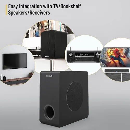 Vista 10 de Subwoofer con alimentación, Bestisan Subwoofer de audio para el hogar activo de 6.5" de 16,5 cm en diseño compacto para receptor, graves profundos