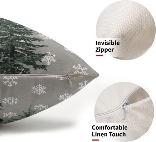 Vista 2 de Juego de 2 fundas de almohada lumbares grises de 12 x 20 pulgadas, fundas de almohada rectangulares decorativas de copos de nieve blancos, fundas