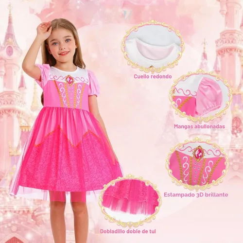 Vista 4 de Vestido de princesa para niñas, vestido de tul, disfraz de princesa, trajes Rosa