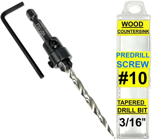 Vista 23 de FTG USA Juego de 3 brocas avellanadoras ajustables para madera #4 (7/64 pulgadas) con broca cónica para carpintería