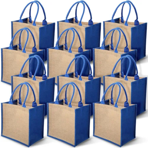 Vista 8 de Saintrygo - 12 bolsas de arpillera con asa reutilizables, yute y negro Lienzo en blanco perfecto para bricolaje, asas resistentes, tela