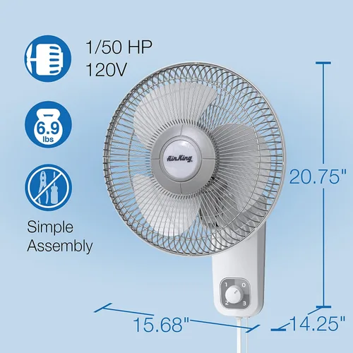 Vista 6 de Air King 9012 Ventilador oscilante de montaje en pared de grado comercial, 12 pulgadas, color blanco