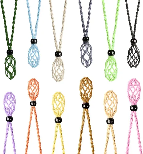 Vista 10 de Weryerker Soporte para collar de jaula de cristal de 12 piezas con cordón de collar de 1.57 pulgadas y cordón ajustable tejido a mano