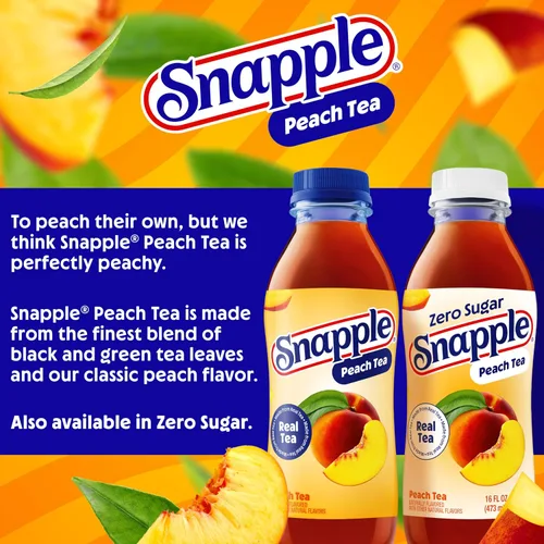 Vista 5 de Snapple Té de melocotón, botella de plástico reciclada de 16 onzas líquidas, paquete de 12