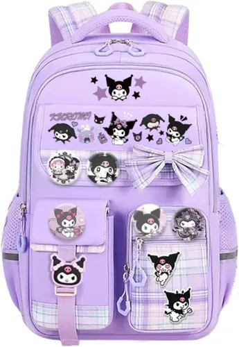 Vista 10 de Mochila Kawaii con 23 piezas de accesorios de anime de dibujos animados antirrobo estética de viaje nuevo semestre bolsa de regalos, Azul, Mediana