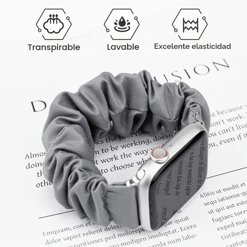 Vista 4 de Greatfine - Correa elástica para reloj Apple Watch Scrunchie de 38mm 40mm 42mm 44mm, correa elástica suave, con iWatch Series 6 SE 5 4 3 2 1, S L