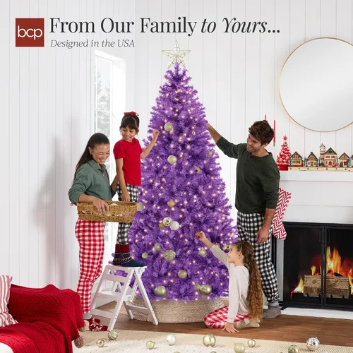 Vista 48 de Best Choice Products Árbol de Navidad azul bebé preiluminado de 6 pies, decoración navideña artificial completa con 947 puntas de rama, 250 luces