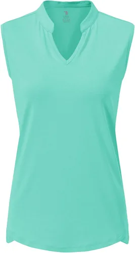 Vista 2 de BASUDAM Polo de golf sin mangas para mujer, cuello en V, sin cuello, camisetas de tenis para correr, secado rápido