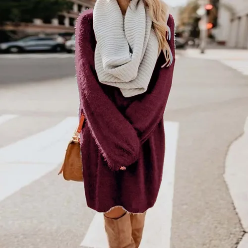 Vista 2 de Women V Neck Sweaters Long Sleeve Asymmetric 2023 Fashion Clothes Oversized Chunky Pullover Jumper Top