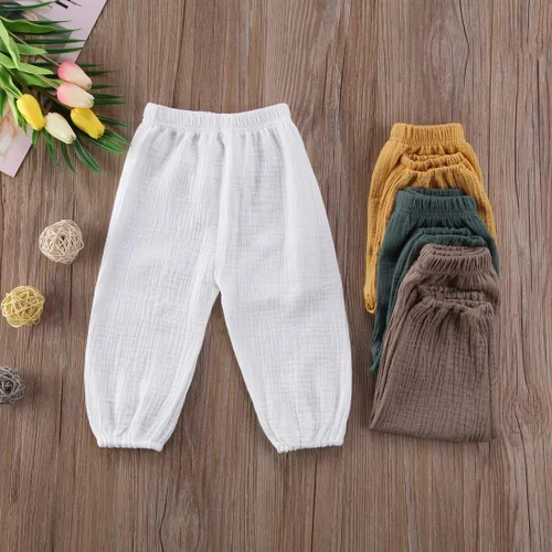 Vista 3 de Pantalones deportivos de algodón y lino para bebé, pantalones largos básicos elásticos, pantalones largos con harén, ropa de otoño