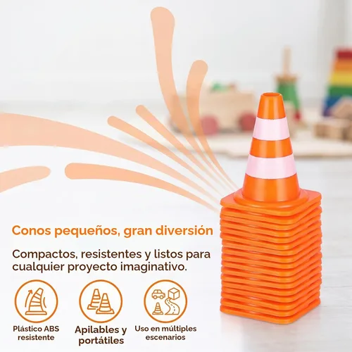 Vista 3 de 30 piezas de conos de tráfico mini, conos mini de 1 pulgada naranja pequeños para señalización de bloqueo de carretera en construcción, juguetes