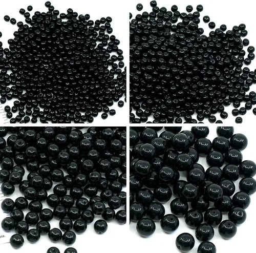 Vista 2 de Juego de 275 cuentas de cristal redondas checas, color negro azabache, 0.118 in (100 unidades), 0.157 in (100 unidades), 0.236 in (50 unidades)