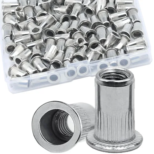 Vista 26 de Tuerca de remache de 1/4”-20 UNC, 80 piezas de acero inoxidable 304 de cabeza plana Rivnut, inserto roscado Nutsert
