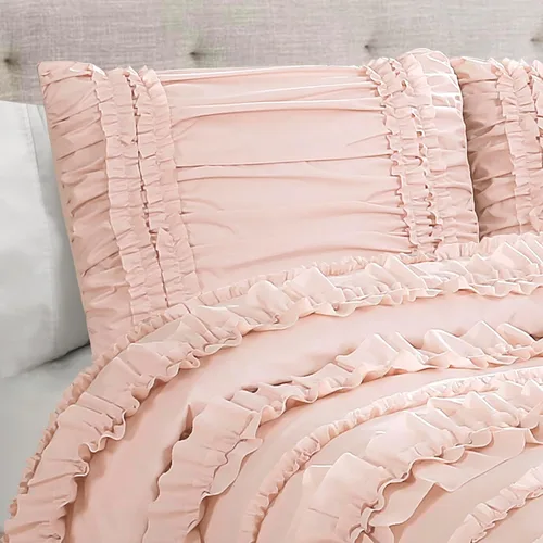 Vista 3 de Lush Decor Belle - Juego de cama de 4 piezas con falda de cama y 2 fundas de almohada, juego de edredón King, color blanco