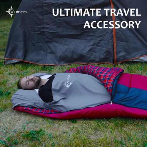 Vista 2 de Forro para saco de dormir y sábana de campamento, material similar a la seda para viajes, tiene cremallera de longitud completa