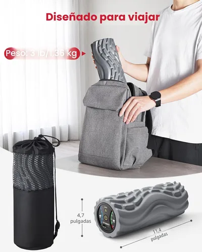Vista 3 de FITINDEX - Rodillo de espuma vibratoria para ejercicio, 5 velocidades de vibración, recargable Yoga Roller, Electric Roller for Deep Tissue Gris